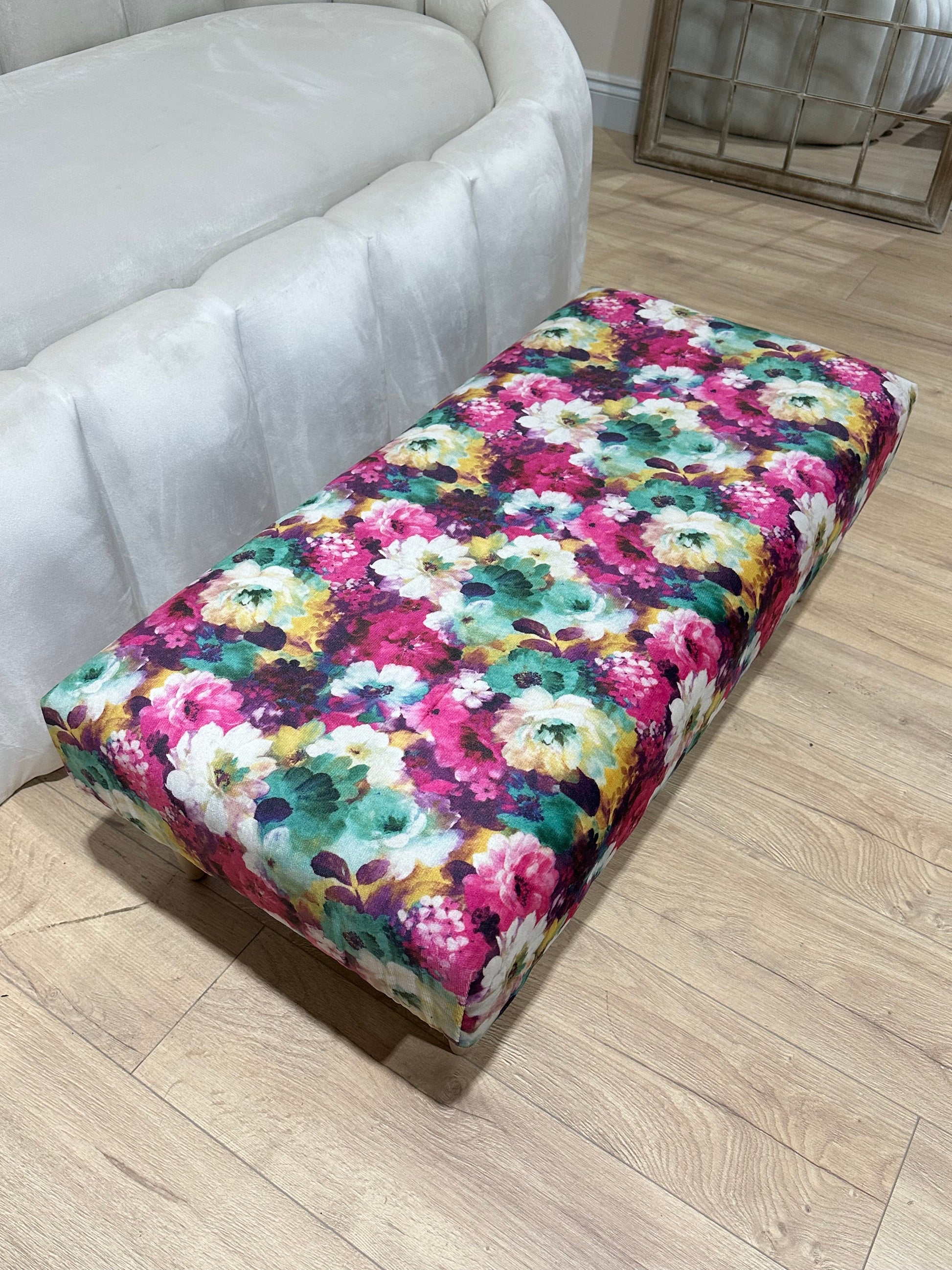 PREMIUM Belle floral printed Footstool window bay seat pouffe coffee table - ISTOOLS