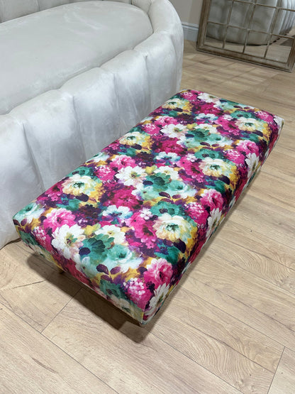 PREMIUM Belle floral printed Footstool window bay seat pouffe coffee table - ISTOOLS