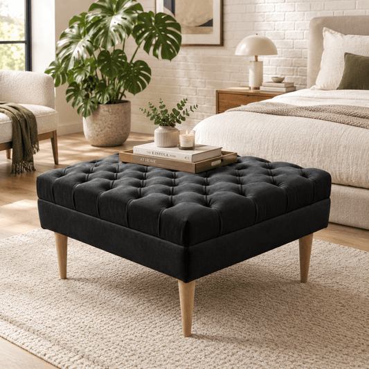 Premium Black Chesterfield Coffee Table Bench Ottoman – Stylish Multi-Functional Footstool Seat for Living Room - ISTOOLS