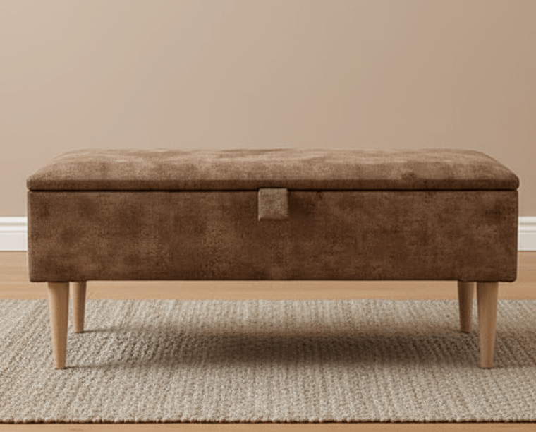 Brown fabric ottoman bench with hidden storage compartment - ISTOOLS