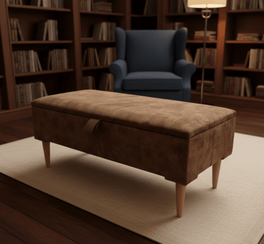 Premium brown storage ottoman bench with padded top for extra seating - ISTOOLS