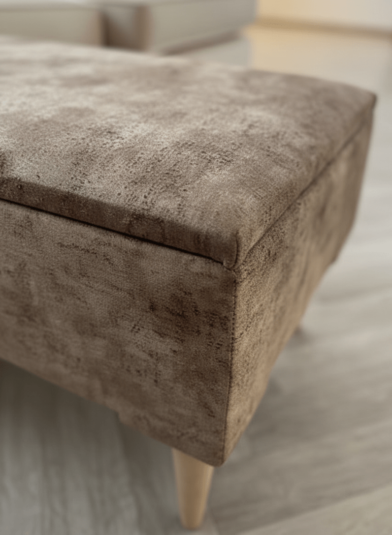 ISTOOLS brown fabric ottoman bench used as coffee table and seat - ISTOOLS