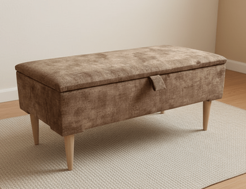 PREMIUM BROWN COFFEE TABLE STORAGE BOX BENCH | OTTOMAN BENCH | PLAIN LID FOOTSTOOL - ISTOOLS