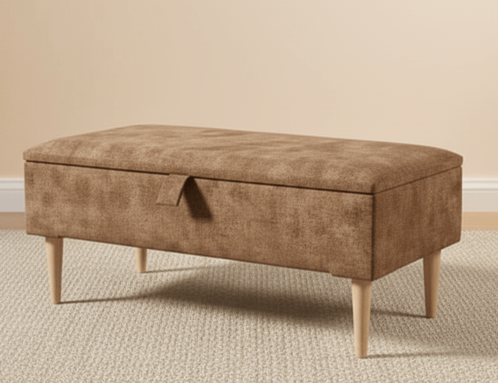 PREMIUM BROWN COFFEE TABLE STORAGE BOX BENCH | OTTOMAN BENCH | PLAIN LID FOOTSTOOL - ISTOOLS