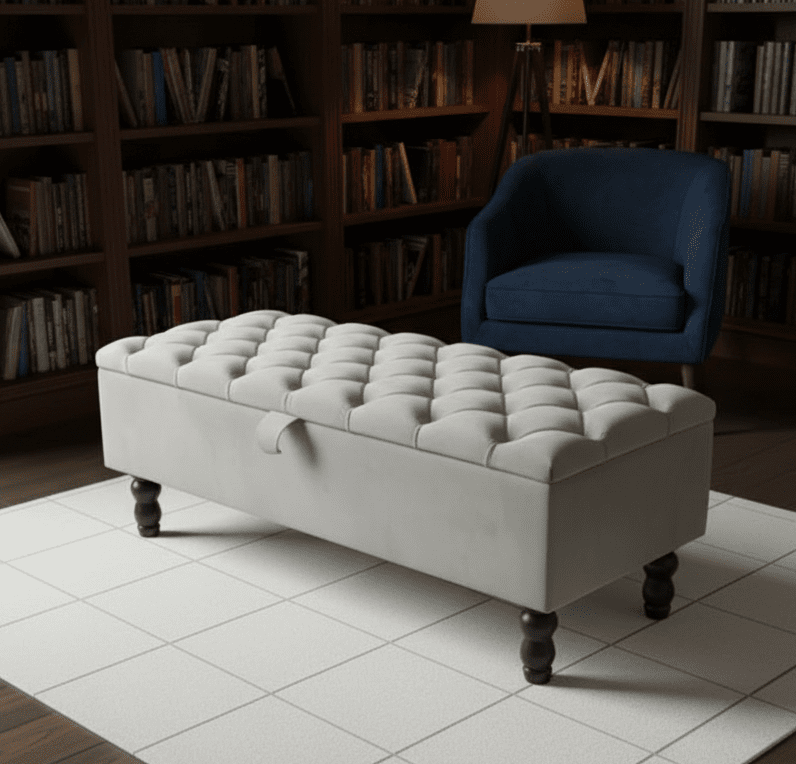 Premium black rectangular ottoman bench with deep storage - ISTOOLS