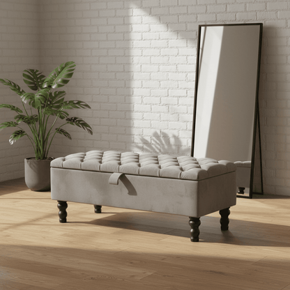 Black velvet tufted ottoman storage bench for living room - ISTOOLS