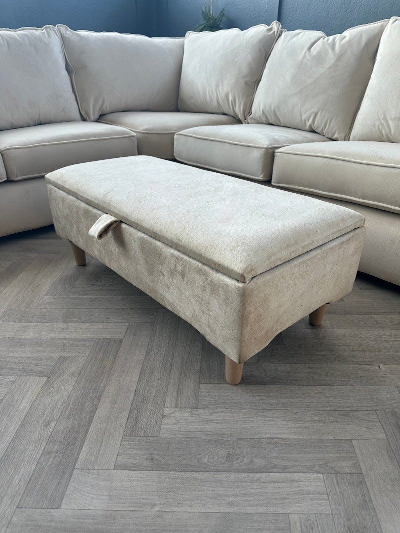 Premium coffee table off white storage box bench plain lid Ottoman seat - ISTOOLS