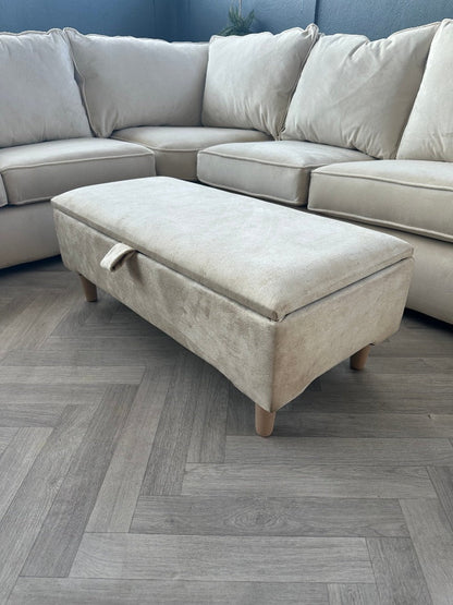 Premium coffee table off white storage box bench plain lid Ottoman seat - ISTOOLS