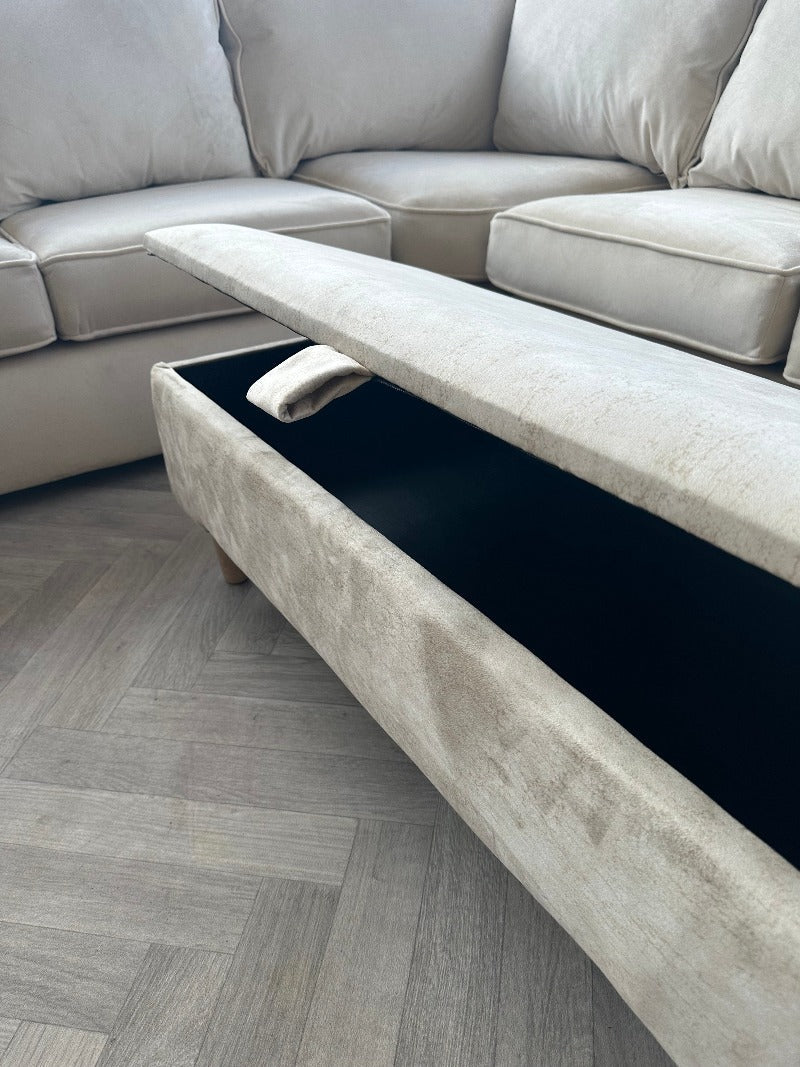 Premium coffee table off white storage box bench plain lid Ottoman seat - ISTOOLS