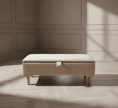 Premium coffee table off white storage box bench plain lid Ottoman seat - ISTOOLS