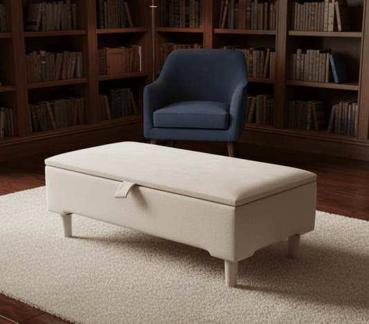 Premium off-white storage ottoman bench with plain lid in living room  - ISTOOLS