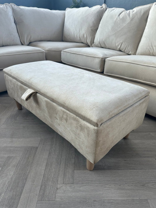 Premium coffee table off white storage box bench plain lid Ottoman seat - ISTOOLS