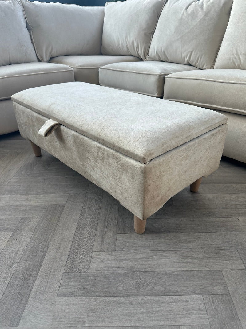 Premium coffee table off white storage box bench plain lid Ottoman seat - ISTOOLS