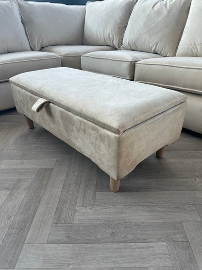 Premium coffee table off white storage box bench plain lid Ottoman seat - ISTOOLS