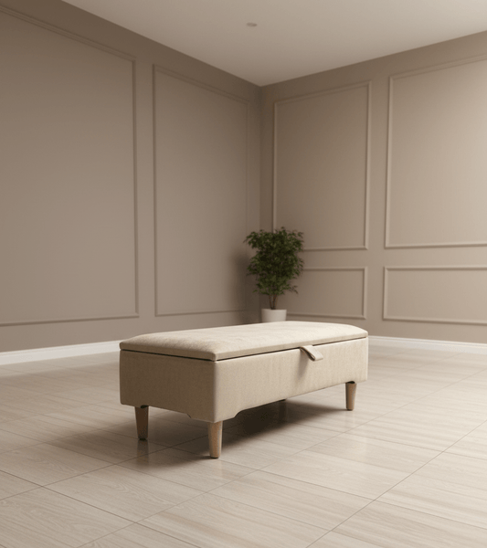 Coffee table with hidden storage ottoman bench seat off-white close-up -  ISTOOLS