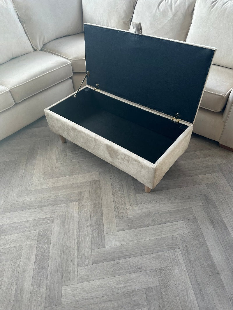 Premium coffee table off white storage box bench plain lid Ottoman seat - ISTOOLS