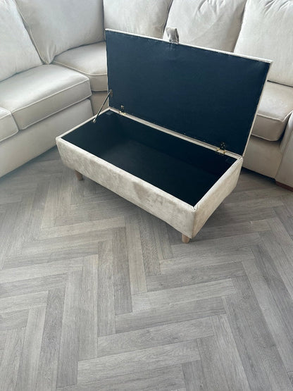 Premium coffee table off white storage box bench plain lid Ottoman seat - ISTOOLS