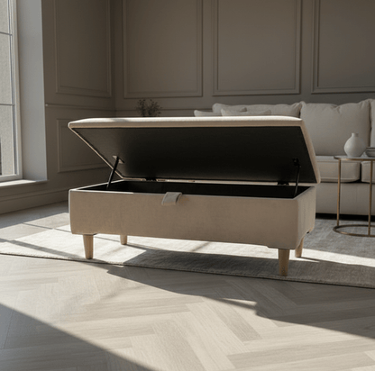 Premium coffee table off white storage box bench plain lid Ottoman seat - ISTOOLS