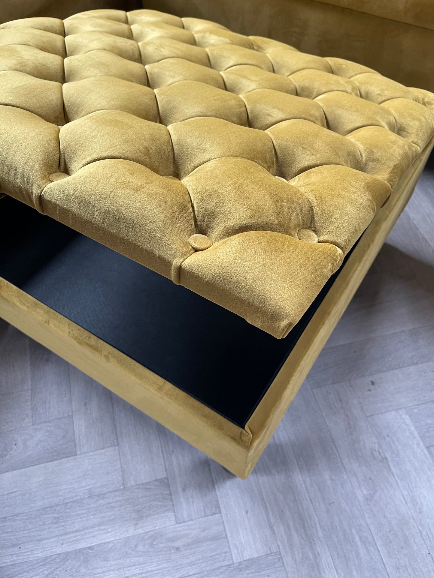 PREMIUM coffee table Velvet Square Ottoman Storage | Chesterfield Footstool Pouffe UK | Mustard Gold Table - ISTOOLS