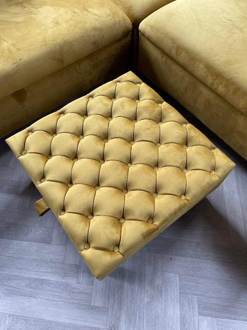 PREMIUM coffee table Velvet Square Ottoman Storage | Chesterfield Footstool Pouffe UK | Mustard Gold Table - ISTOOLS