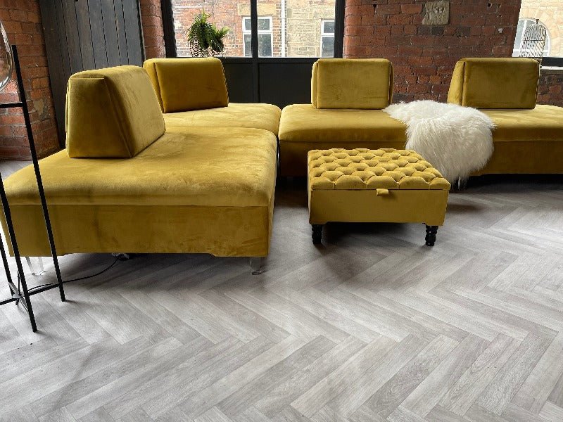 PREMIUM coffee table Velvet Square Ottoman Storage | Chesterfield Footstool Pouffe UK | Mustard Gold Table - ISTOOLS