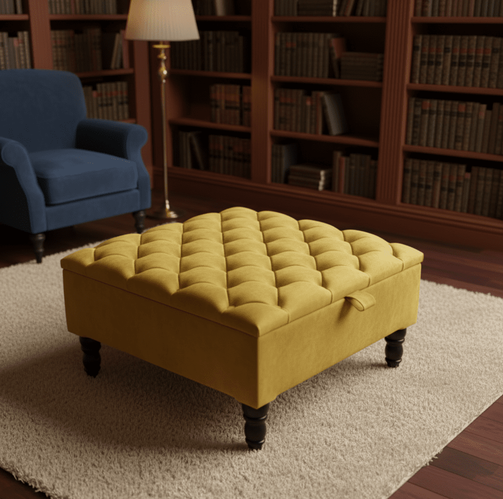 PREMIUM coffee table Velvet Square Ottoman Storage | Chesterfield Footstool Pouffe UK | Mustard Gold Table - ISTOOLS