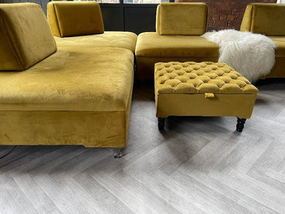 PREMIUM coffee table Velvet Square Ottoman Storage | Chesterfield Footstool Pouffe UK | Mustard Gold Table - ISTOOLS