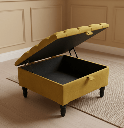 PREMIUM coffee table Velvet Square Ottoman Storage | Chesterfield Footstool Pouffe UK | Mustard Gold Table - ISTOOLS