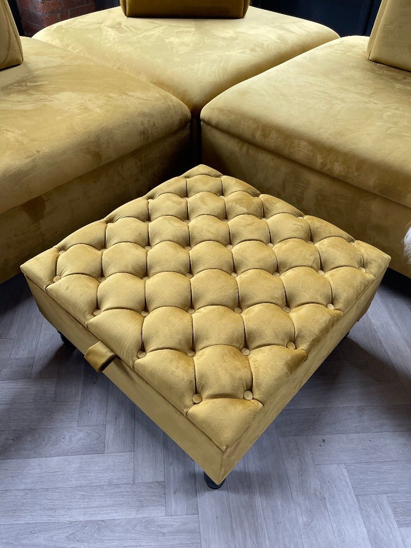 PREMIUM coffee table Velvet Square Ottoman Storage | Chesterfield Footstool Pouffe UK | Mustard Gold Table - ISTOOLS