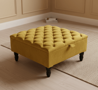 PREMIUM coffee table Velvet Square Ottoman Storage | Chesterfield Footstool Pouffe UK | Mustard Gold Table - ISTOOLS