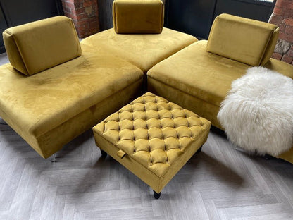 PREMIUM coffee table Velvet Square Ottoman Storage | Chesterfield Footstool Pouffe UK | Mustard Gold Table - ISTOOLS