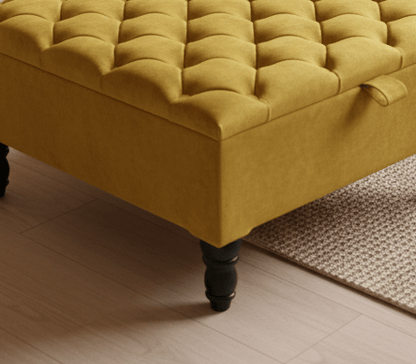 PREMIUM coffee table Velvet Square Ottoman Storage | Chesterfield Footstool Pouffe UK | Mustard Gold Table - ISTOOLS
