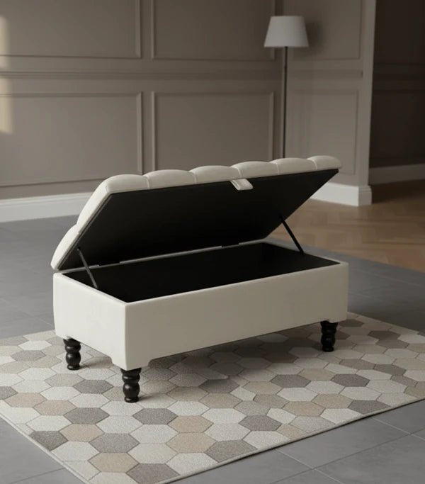 Premium Cotton Chenille Ottoman Coffee Table with Storage | Upholstered Living Room Furniture UK - ISTOOLS