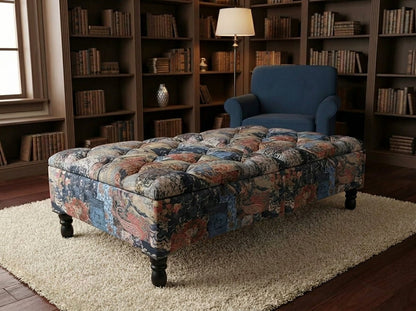 Premium Demask Multicolour Square Footstool – Handmade Comfortable Accent Seat - ISTOOLS