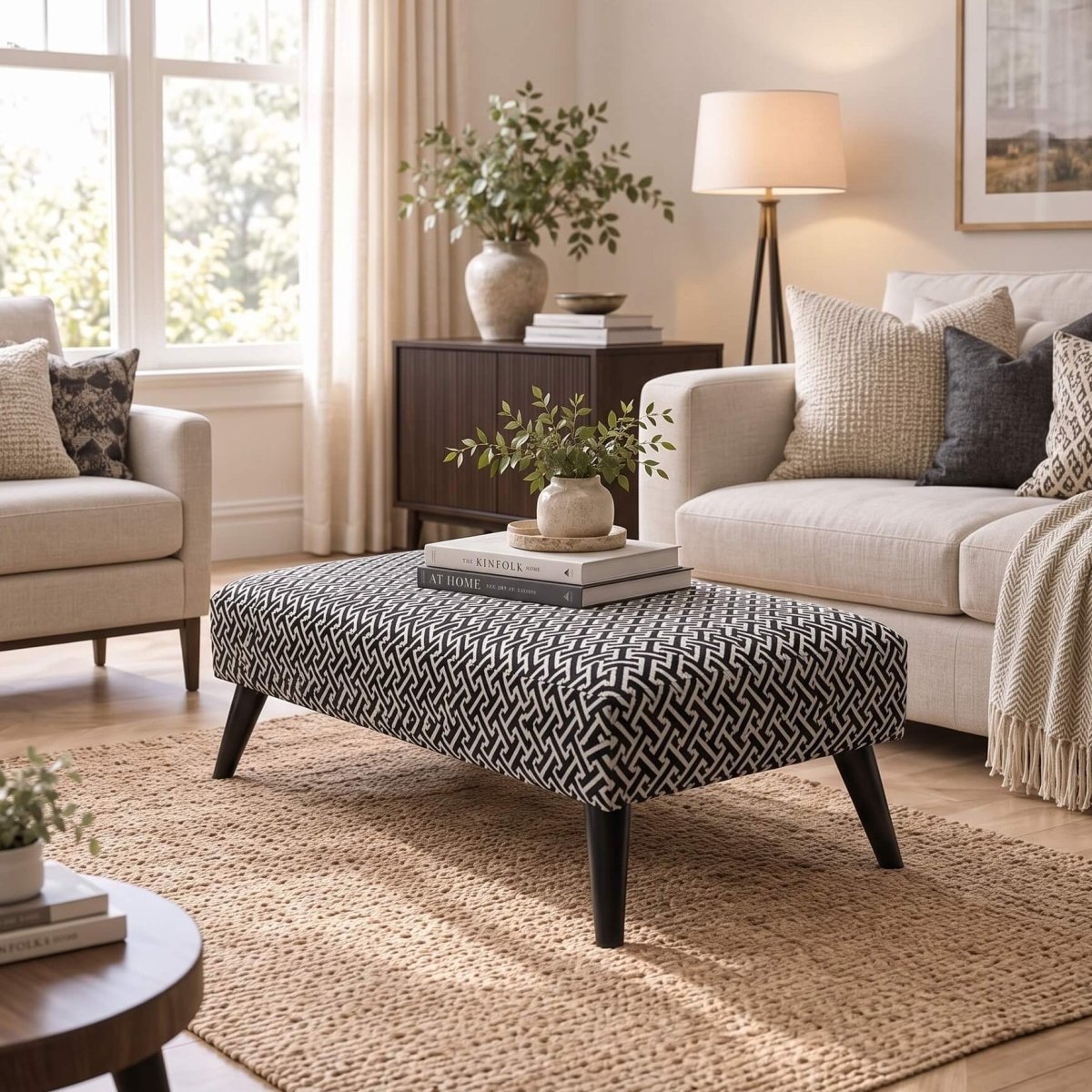Premium Eden Embossed Pattern Footstool Ottoman – Window Bay Seat & Multi-Use Coffee Table Bench (Non-Storage) - ISTOOLS