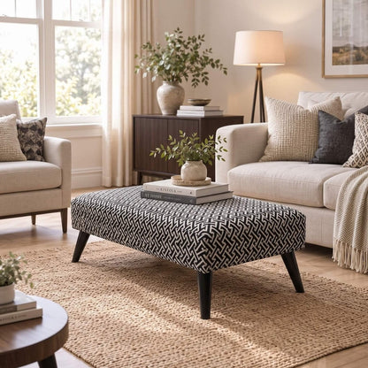 Premium Eden Embossed Pattern Footstool Ottoman – Window Bay Seat & Multi-Use Coffee Table Bench (Non-Storage) - ISTOOLS