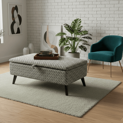 Premium Eden Embossed Pattern Storage Footstool Ottoman – Window Bay Seat & Multi - Use Coffee Table Bench - ISTOOLS