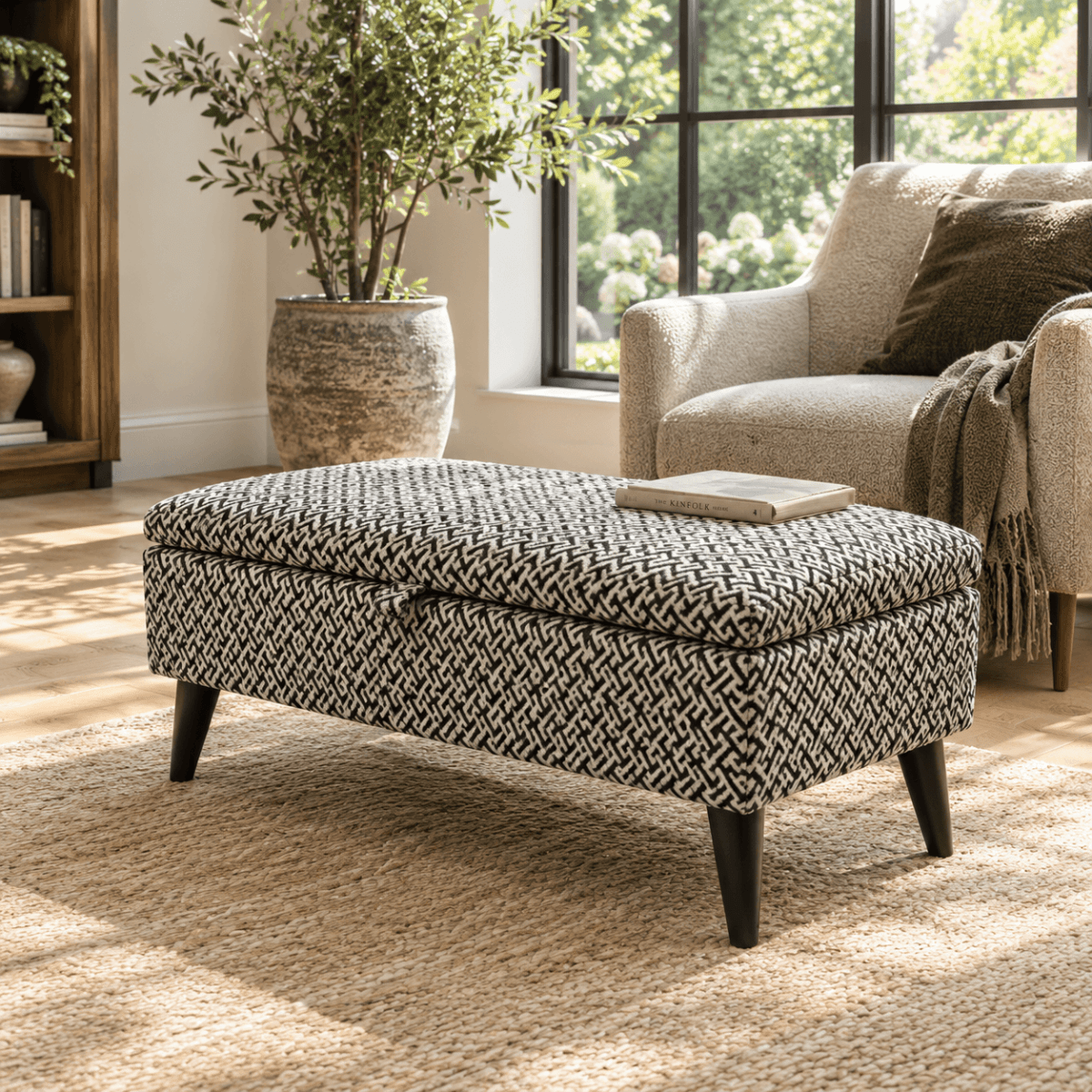 Premium Eden Embossed Pattern Storage Footstool Ottoman – Window Bay Seat & Multi-Use Coffee Table Bench - ISTOOLS