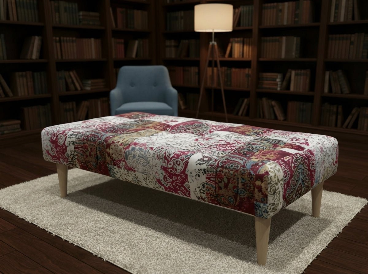 Premium Elle Patterned Fabric Footstool Ottoman – Multi - Use Pouffe & Footrest Table - ISTOOLS