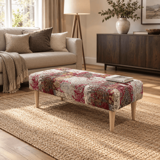 Premium Elle Patterned Fabric Footstool Ottoman – Multi-Use Pouffe & Footrest Table - ISTOOLS