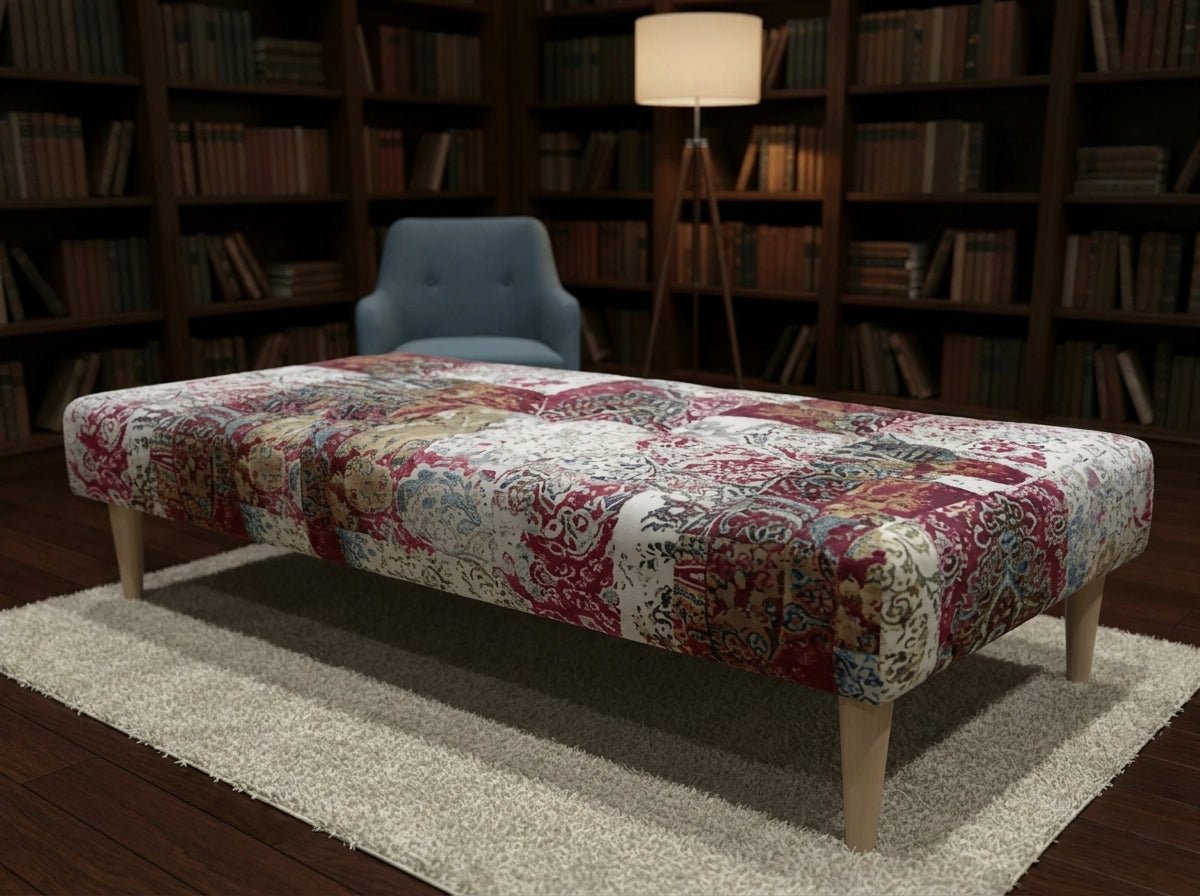 Premium Elle Patterned Fabric Footstool Ottoman – Multi - Use Pouffe & Footrest Table - ISTOOLS