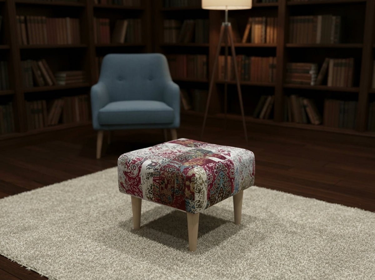 Premium Elle Patterned Fabric Footstool Ottoman – Multi - Use Pouffe & Footrest Table - ISTOOLS
