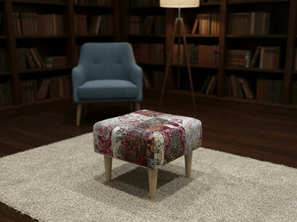 Premium Elle Patterned Fabric Footstool Ottoman – Multi - Use Pouffe & Footrest Table - ISTOOLS