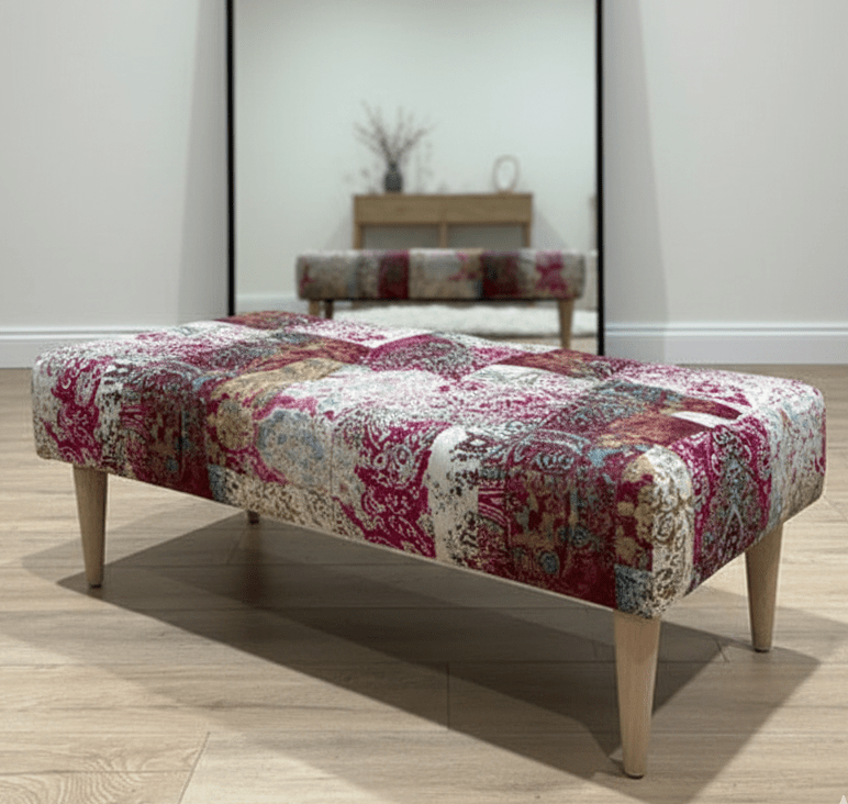 PREMIUM Elle PRINTED PATTERN FABRIC FOOTSTOOL POUFFE FOOTREST TABLE - ISTOOLS