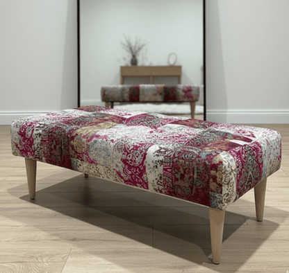 PREMIUM Elle PRINTED PATTERN FABRIC FOOTSTOOL POUFFE FOOTREST TABLE - ISTOOLS