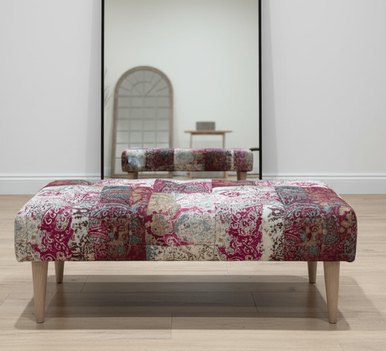 PREMIUM Elle PRINTED PATTERN FABRIC FOOTSTOOL POUFFE FOOTREST TABLE - ISTOOLS