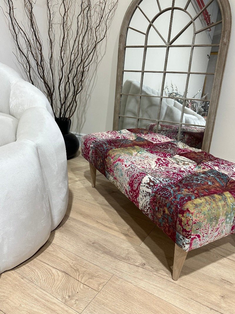 PREMIUM Elle PRINTED PATTERN FABRIC FOOTSTOOL POUFFE FOOTREST TABLE - ISTOOLS