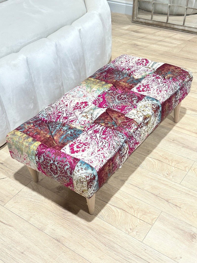 PREMIUM Elle PRINTED PATTERN FABRIC FOOTSTOOL POUFFE FOOTREST TABLE - ISTOOLS