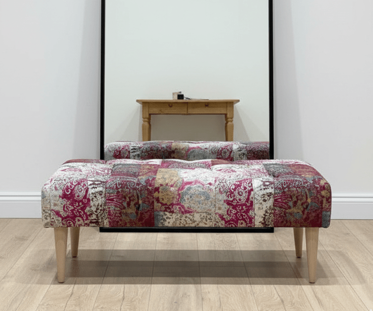 PREMIUM Elle PRINTED PATTERN FABRIC FOOTSTOOL POUFFE FOOTREST TABLE - ISTOOLS