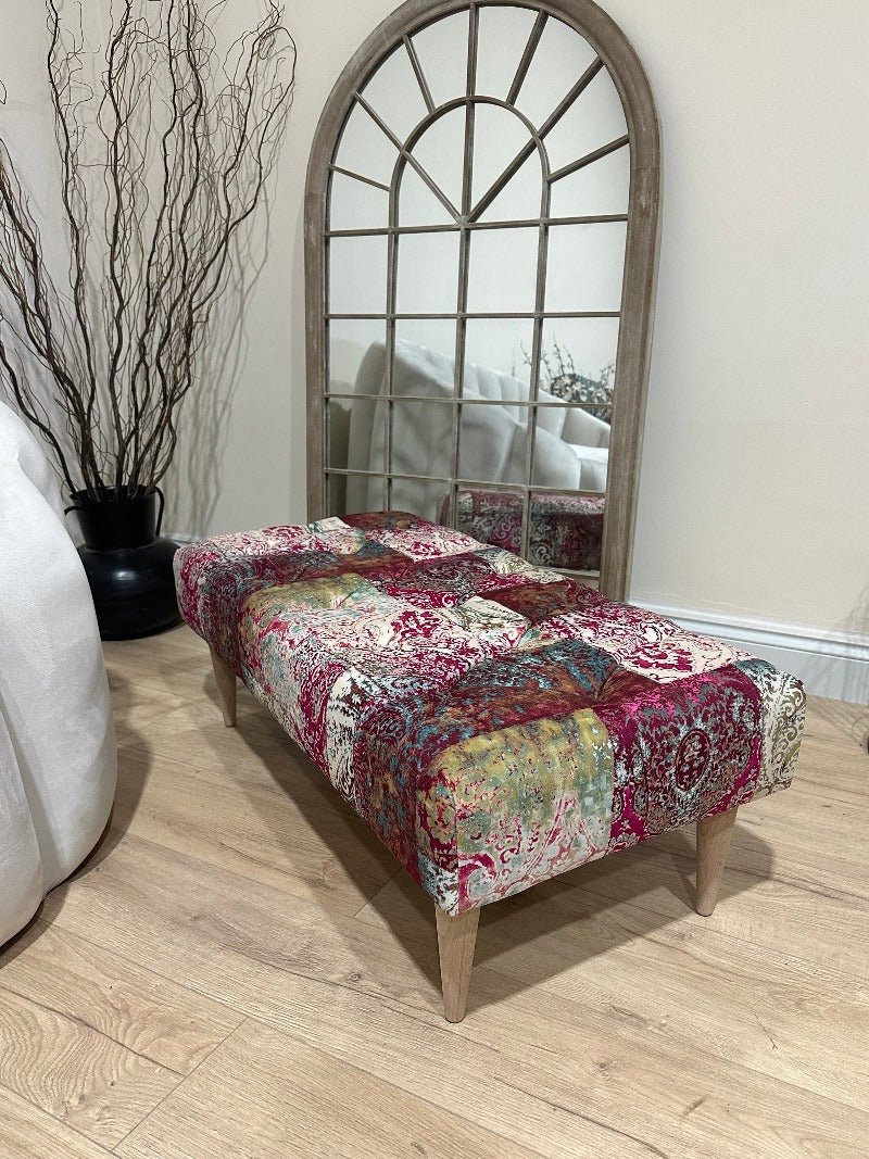 PREMIUM Elle PRINTED PATTERN FABRIC FOOTSTOOL POUFFE FOOTREST TABLE - ISTOOLS